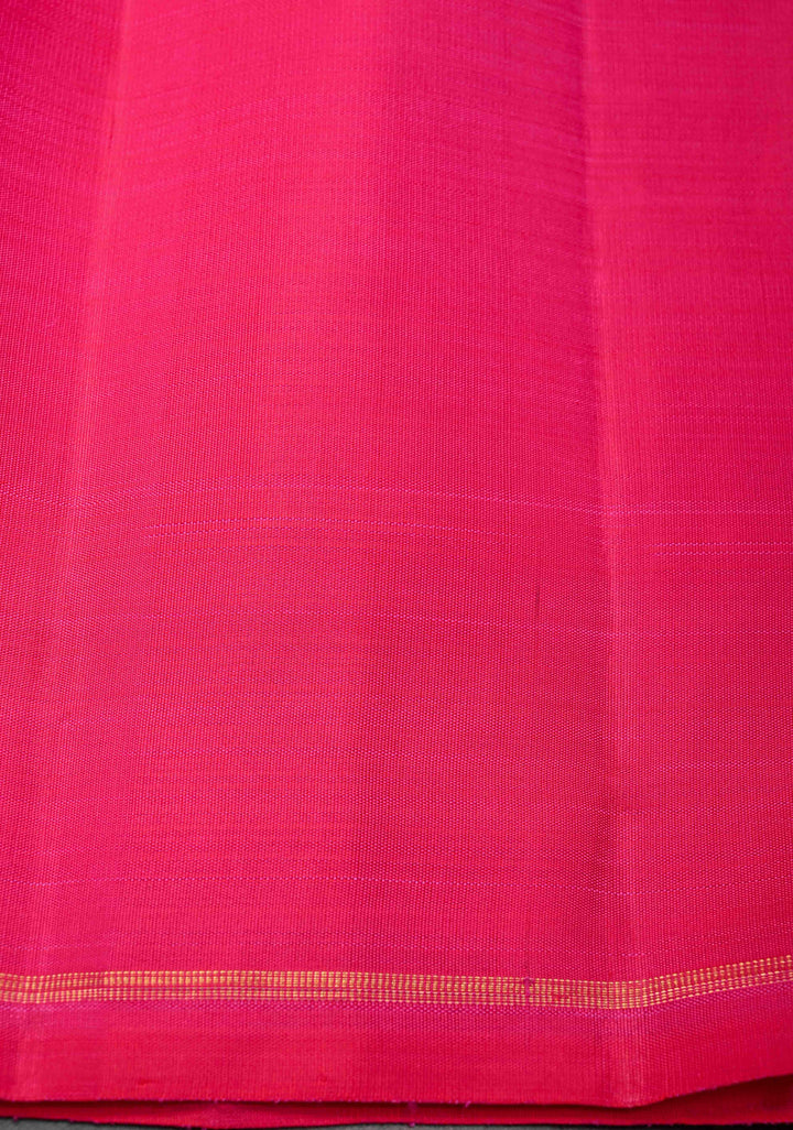 Borderless Orange Pure Silver Zari Kanjivaram Silk Saree with Pink Panel Zari Stripes and Zari Buttas | SILK MARK CERTIFIED