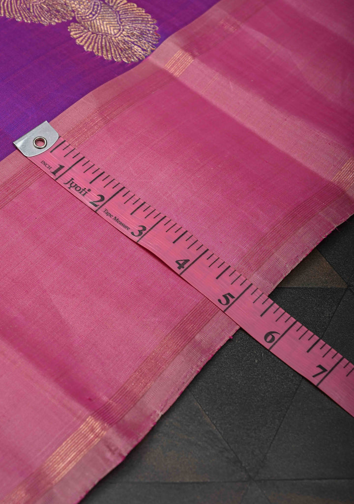 Pure Zari Purple Dual tone Pure Kanjivaram Silk Saree with Eagle Motifs and Contrast Zari Border | SILK MARK CERTIFIED