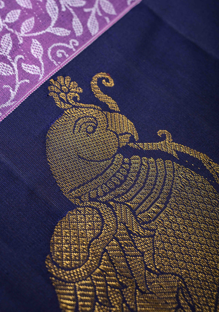 Dark Lavender Brocade Jaal Kanjivaram Silk Saree with Distinct Parrot Zari Border | SILK MARK CERTIFIED