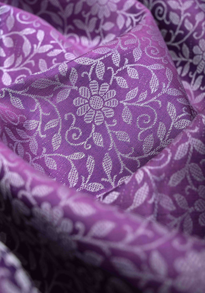 Dark Lavender Brocade Jaal Kanjivaram Silk Saree with Distinct Parrot Zari Border | SILK MARK CERTIFIED