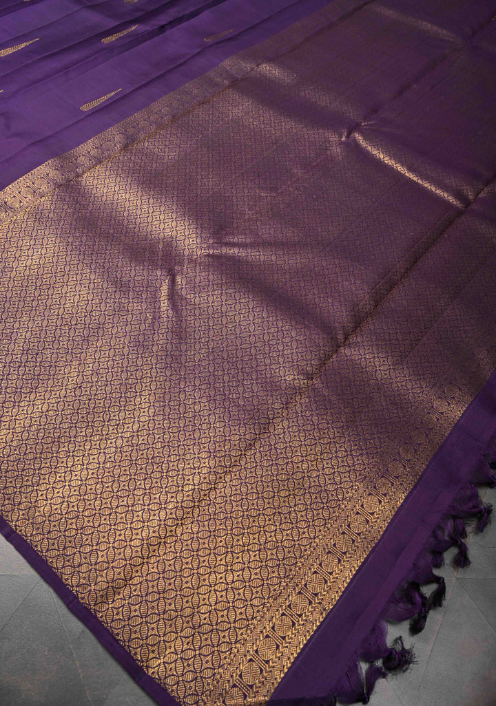 Aubergine Kanjivaram Pure Silk Saree with Zari Buttas and Meenakari Floral Border  | SILK MARK CERTIFIED