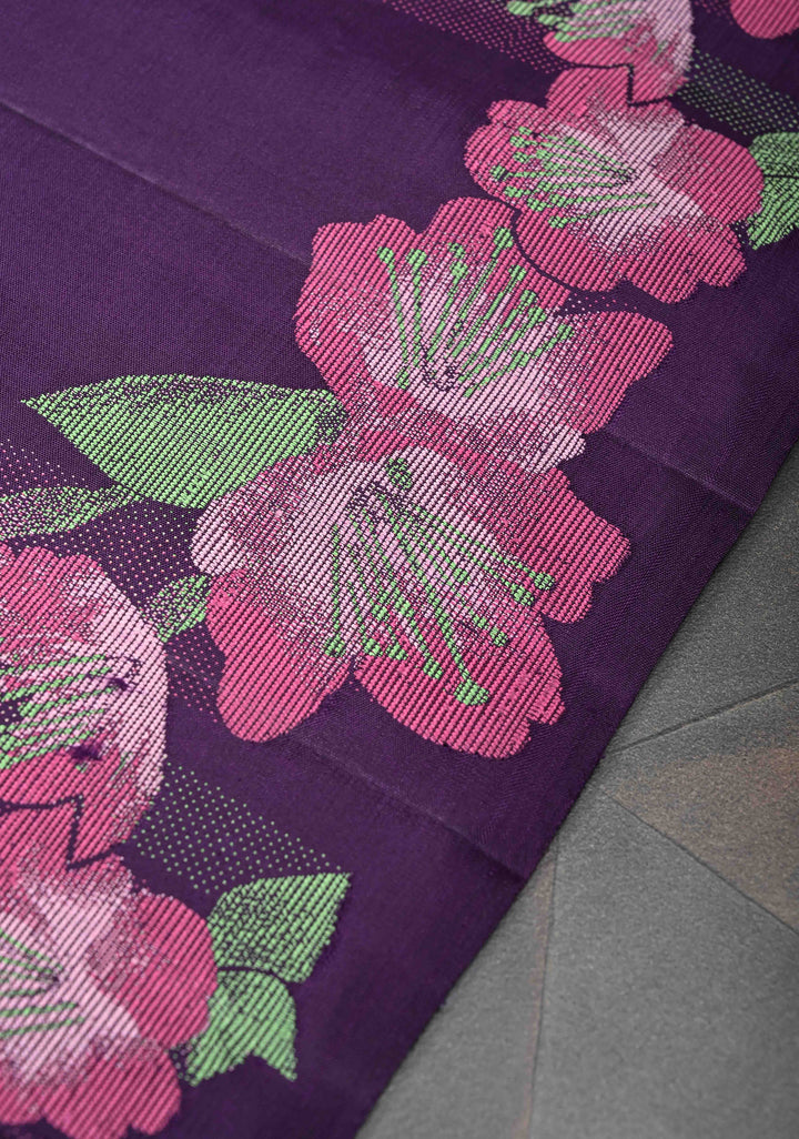 Aubergine Kanjivaram Pure Silk Saree with Zari Buttas and Meenakari Floral Border  | SILK MARK CERTIFIED