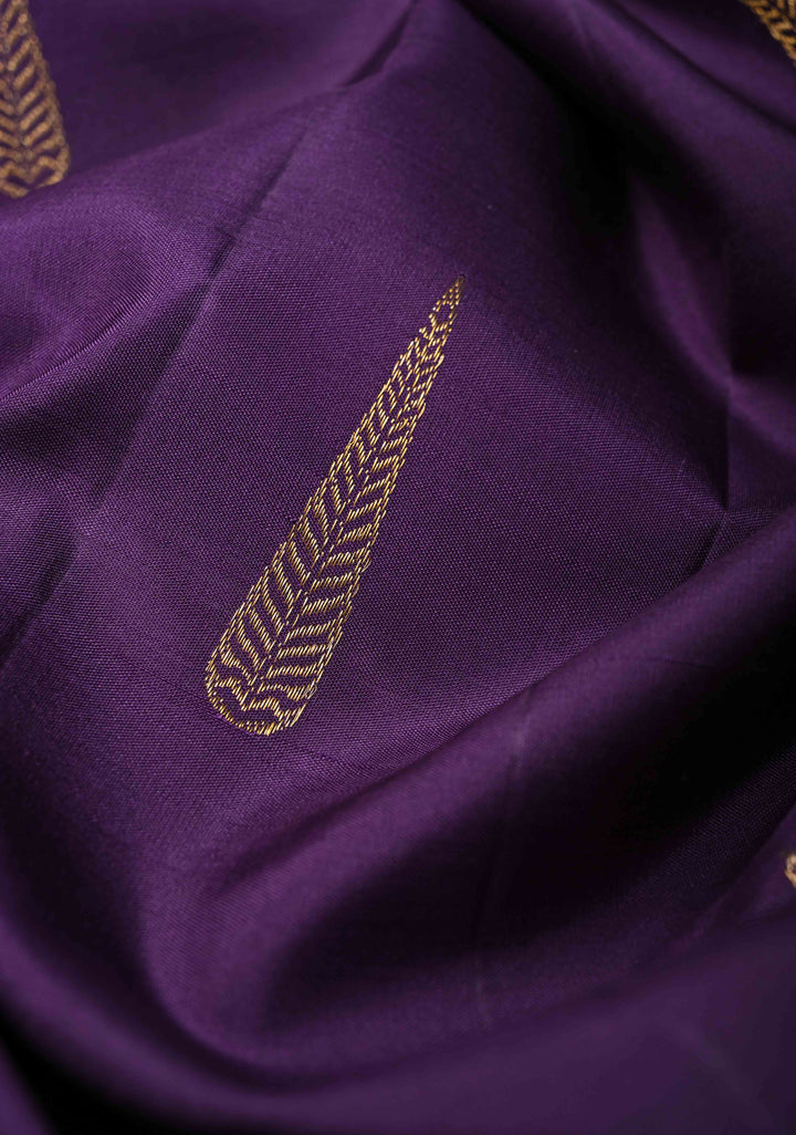 Aubergine Kanjivaram Pure Silk Saree with Zari Buttas and Meenakari Floral Border  | SILK MARK CERTIFIED