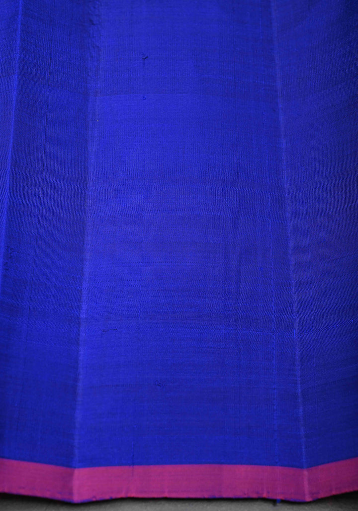 Blue Green Dual tone Fusion Raw Silk and Mulberry Panel Kanjivaram Pure Silk Saree with Contrast Distinct Paisley Motifs on Border | SILK MARK CERTIFIED