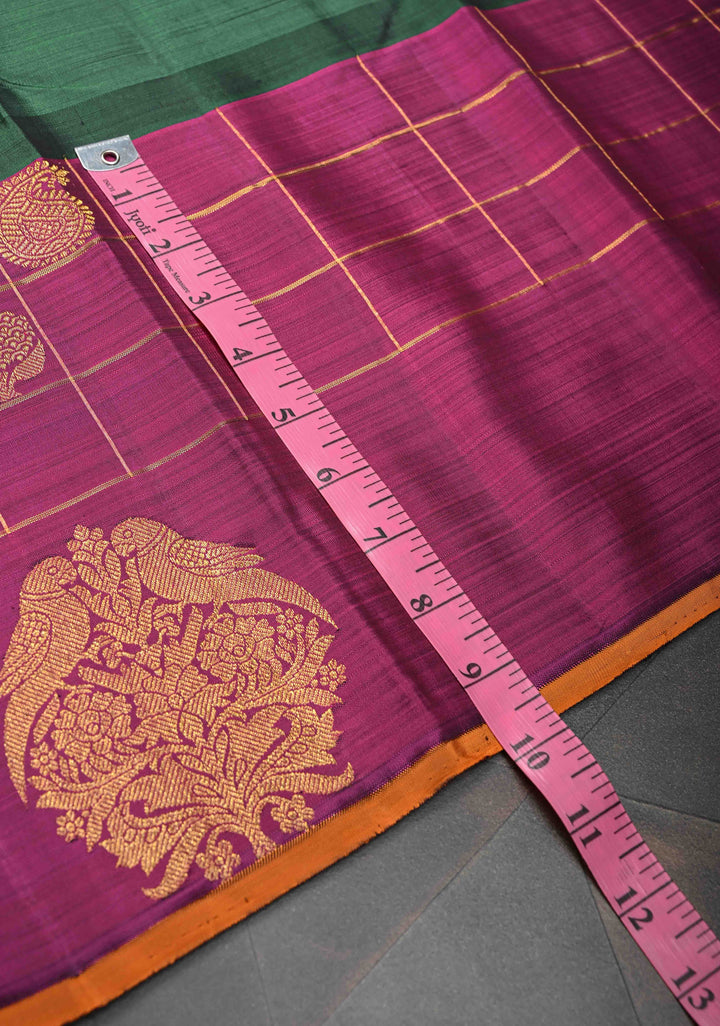 Unique Three Color Pure Kanjivaram Silk Saree With distinct Twin parrot on contrast Border | SILK MARK CERTIFIED