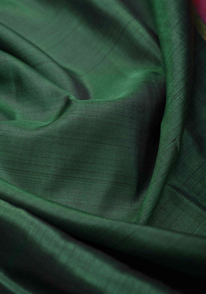 Unique Three Color Pure Kanjivaram Silk Saree With distinct Twin parrot on contrast Border | SILK MARK CERTIFIED