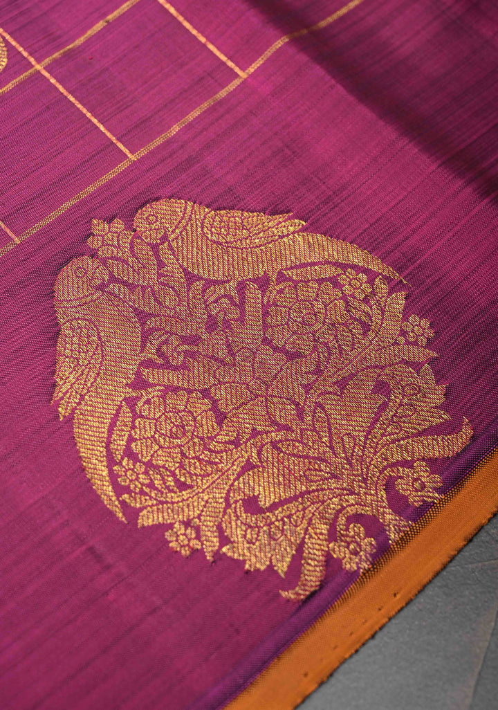 Unique Three Color Pure Kanjivaram Silk Saree With distinct Twin parrot on contrast Border | SILK MARK CERTIFIED