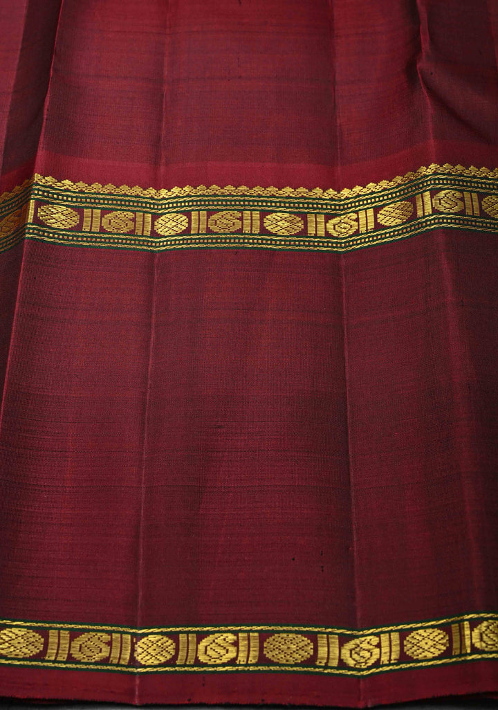 Korvai Gray Checks Pattern Kanjivaram Silk Saree With Ganga Jamuna Border | SILK MARK CERTIFIED
