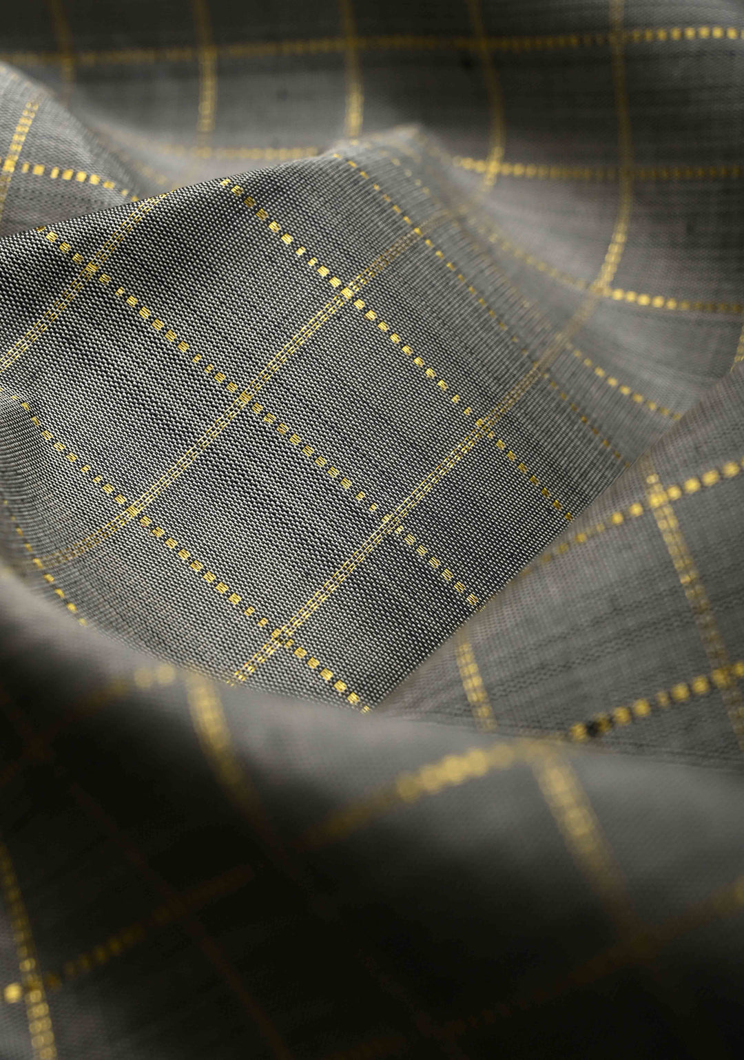 Korvai Gray Checks Pattern Kanjivaram Silk Saree With Ganga Jamuna Border | SILK MARK CERTIFIED