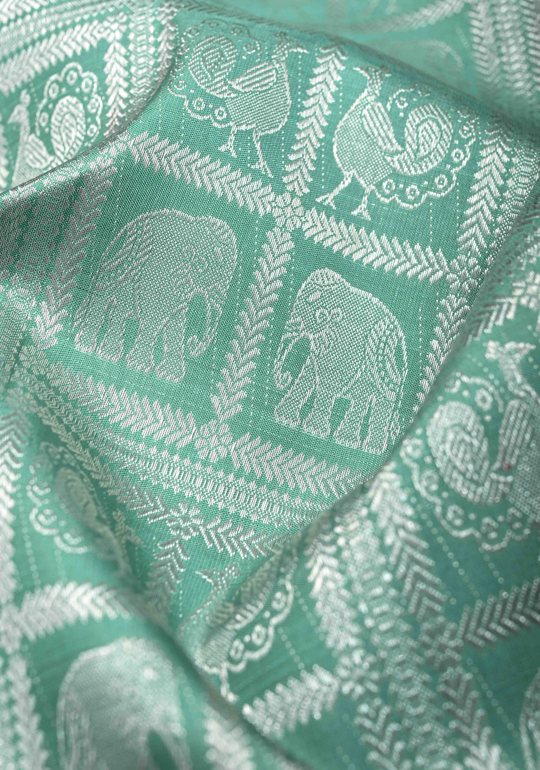 Sage Green Mubaggam Kanjivaram Pure Silk Saree with Zari Buttas and Patola Panel Design | SILK MARK CERTIFIED