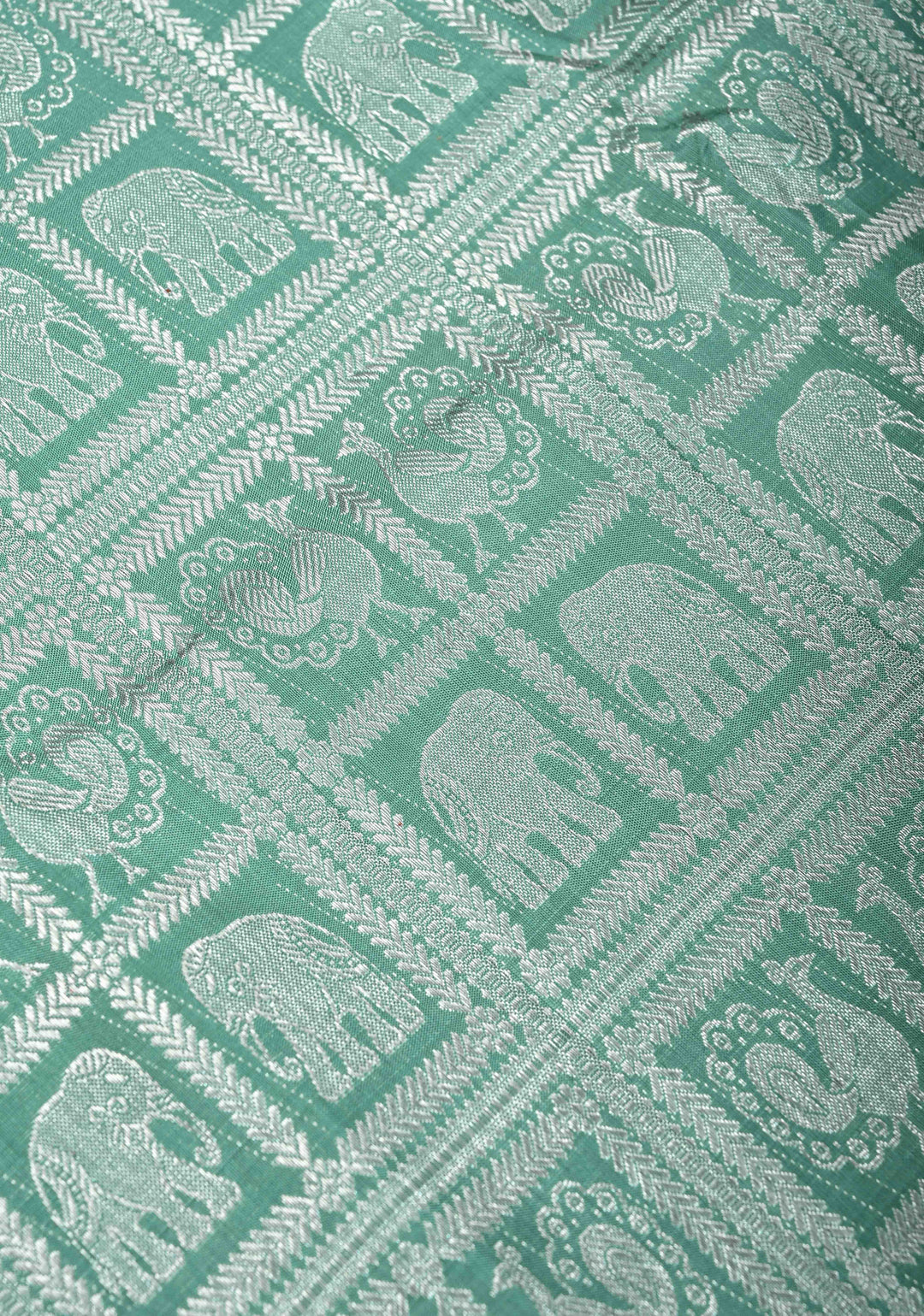 Sage Green Mubaggam Kanjivaram Pure Silk Saree with Zari Buttas and Patola Panel Design | SILK MARK CERTIFIED