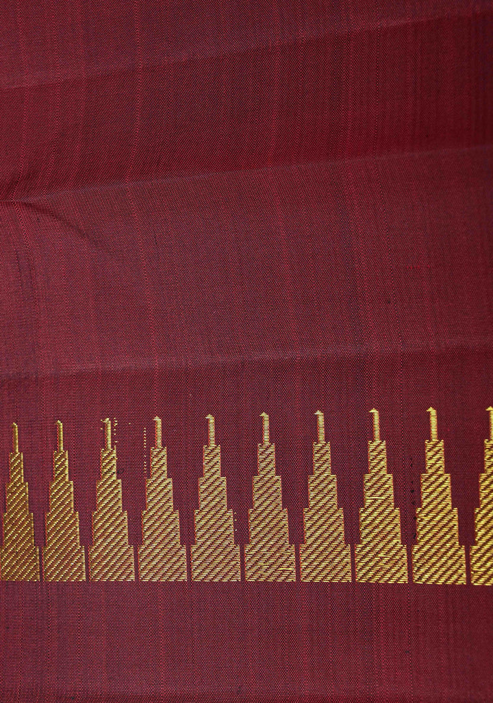 Pure Zari Borderless Beige & Khaki Gingham Checks Kanjivaram Silk Saree With Alfi Buttas | SILK MARK CERTIFIED