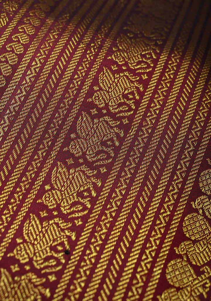Pure Zari Borderless Beige & Khaki Gingham Checks Kanjivaram Silk Saree With Alfi Buttas | SILK MARK CERTIFIED