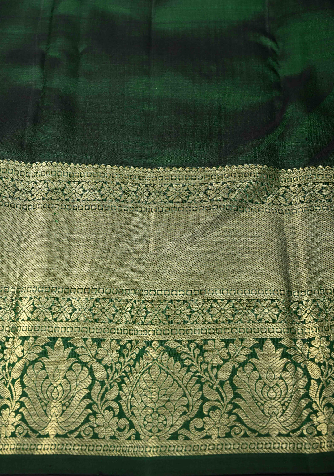 Green Ornate Zari Stripes Pure Kanjivaram Silk Saree with Zari Buttas and Zari Border | SILK MARK CERTIFIED