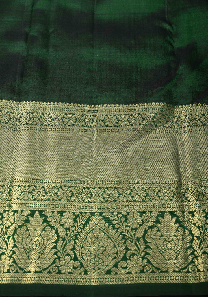 Green Ornate Zari Stripes Pure Kanjivaram Silk Saree with Zari Buttas and Zari Border | SILK MARK CERTIFIED