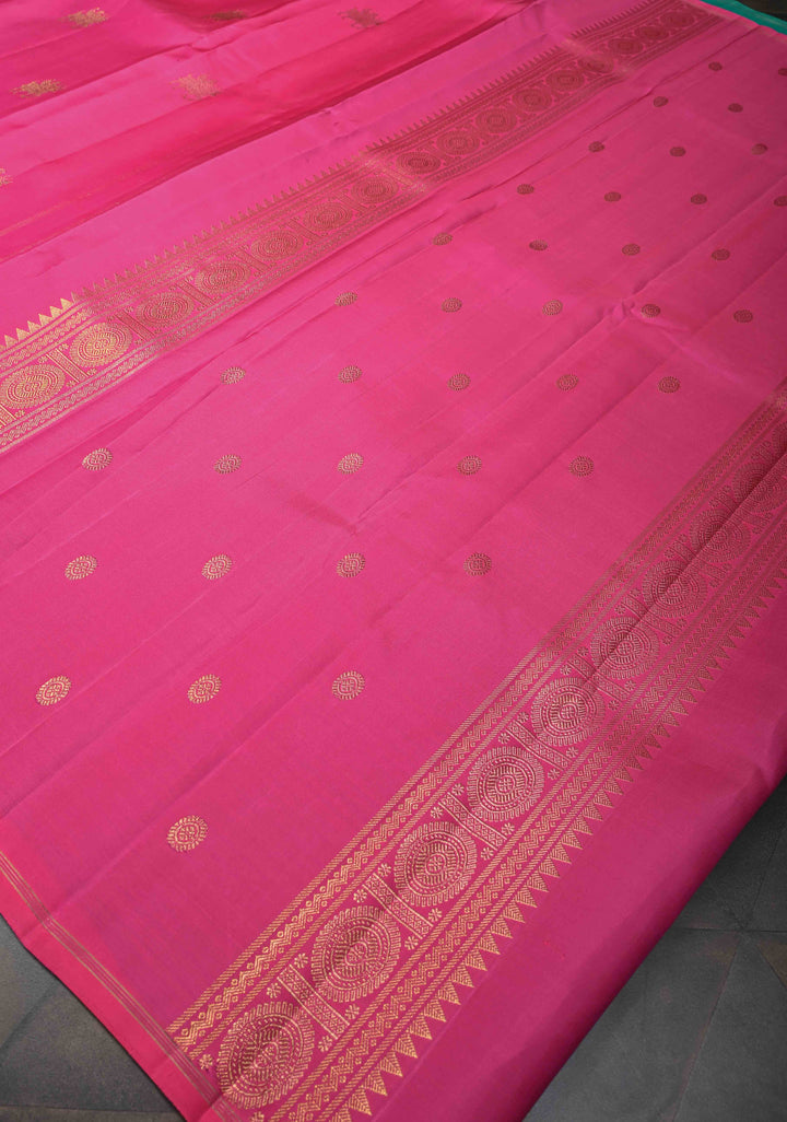 Pure Zari Borderless Taffy Pink Kanjivaram Silk Saree with deer motifs | SILK MARK CERTIFIED