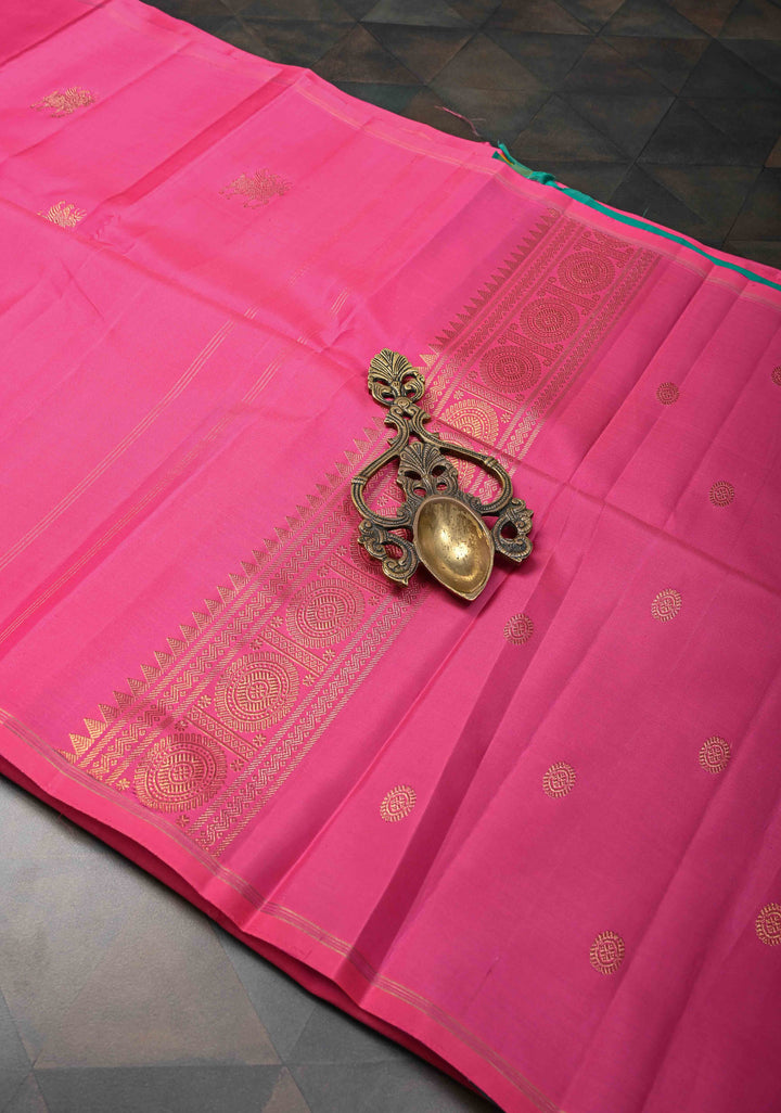 Pure Zari Borderless Taffy Pink Kanjivaram Silk Saree with deer motifs | SILK MARK CERTIFIED