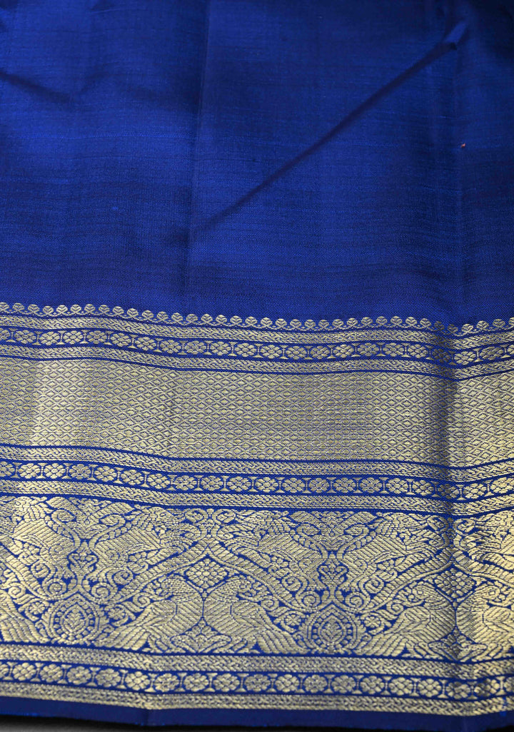 Azure Blue Kanjivaram Pure Silk Saree with Zari Buttas and Contrast Zari Border  | SILK MARK CERTIFIED
