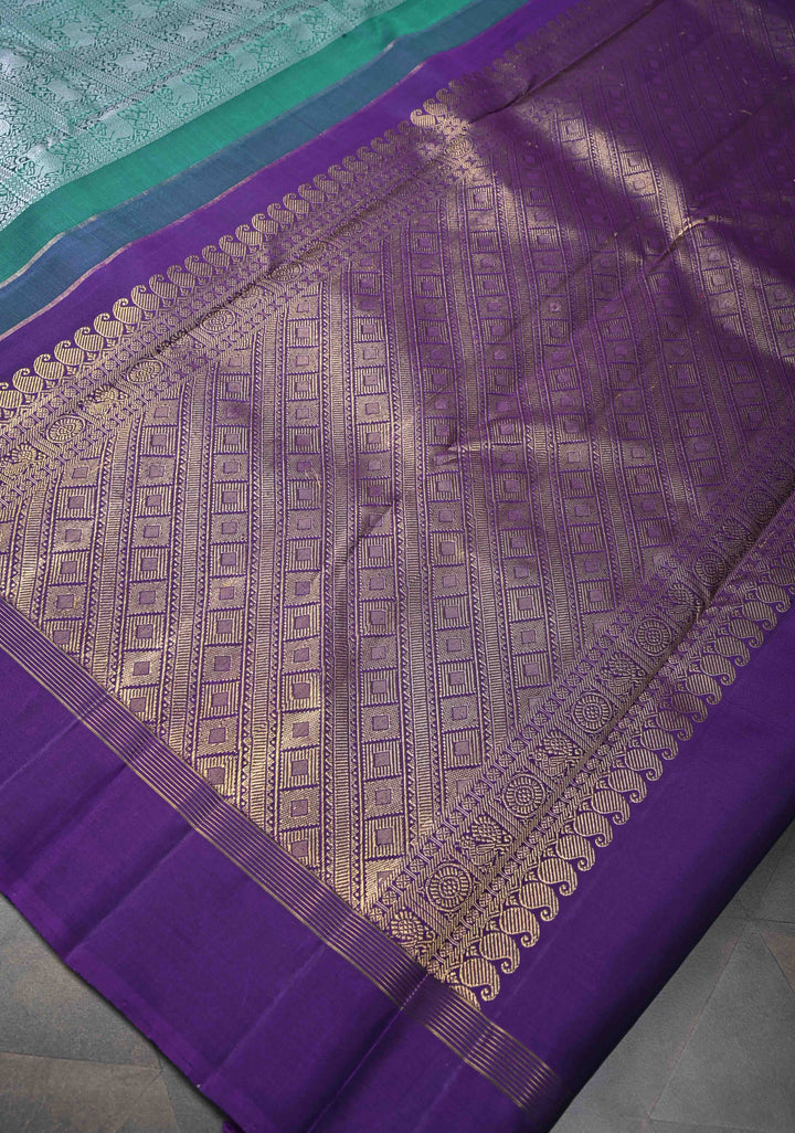 Teal green Patola Design Deer  Brocade  Kanjivaram Silk Saree with Contrast Border | SILK MARK CERTIFIED