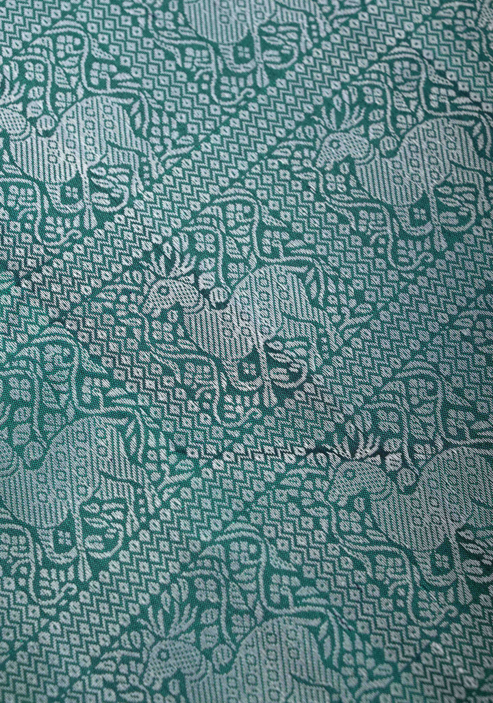 Teal green Patola Design Deer  Brocade  Kanjivaram Silk Saree with Contrast Border | SILK MARK CERTIFIED