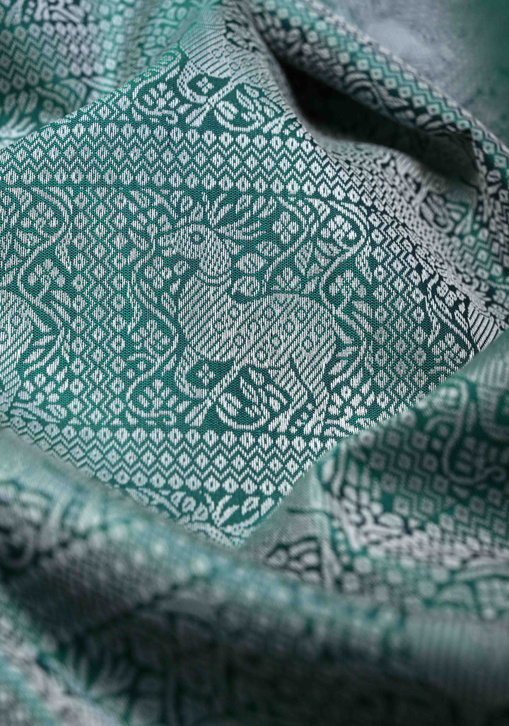 Teal green Patola Design Deer  Brocade  Kanjivaram Silk Saree with Contrast Border | SILK MARK CERTIFIED
