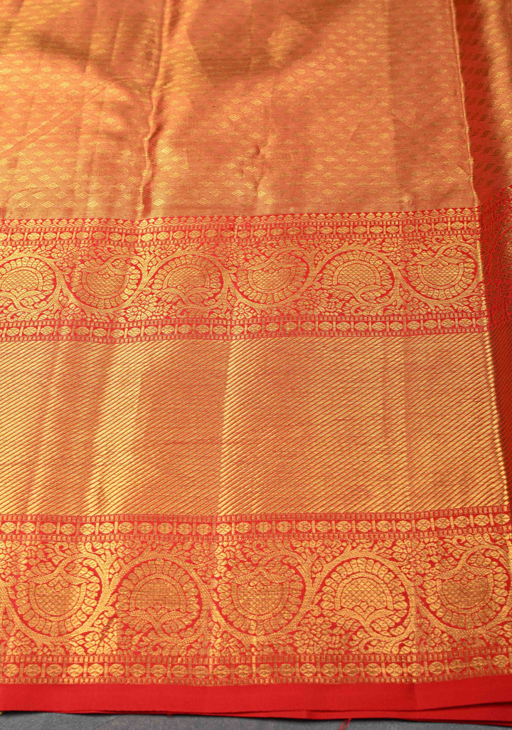 Lilac Tissue Kanjivaram Silk Saree with Krishna, Pichwai Kalamkari Digital Print and Contrast Zari Border | SILK MARK CERTIFIED