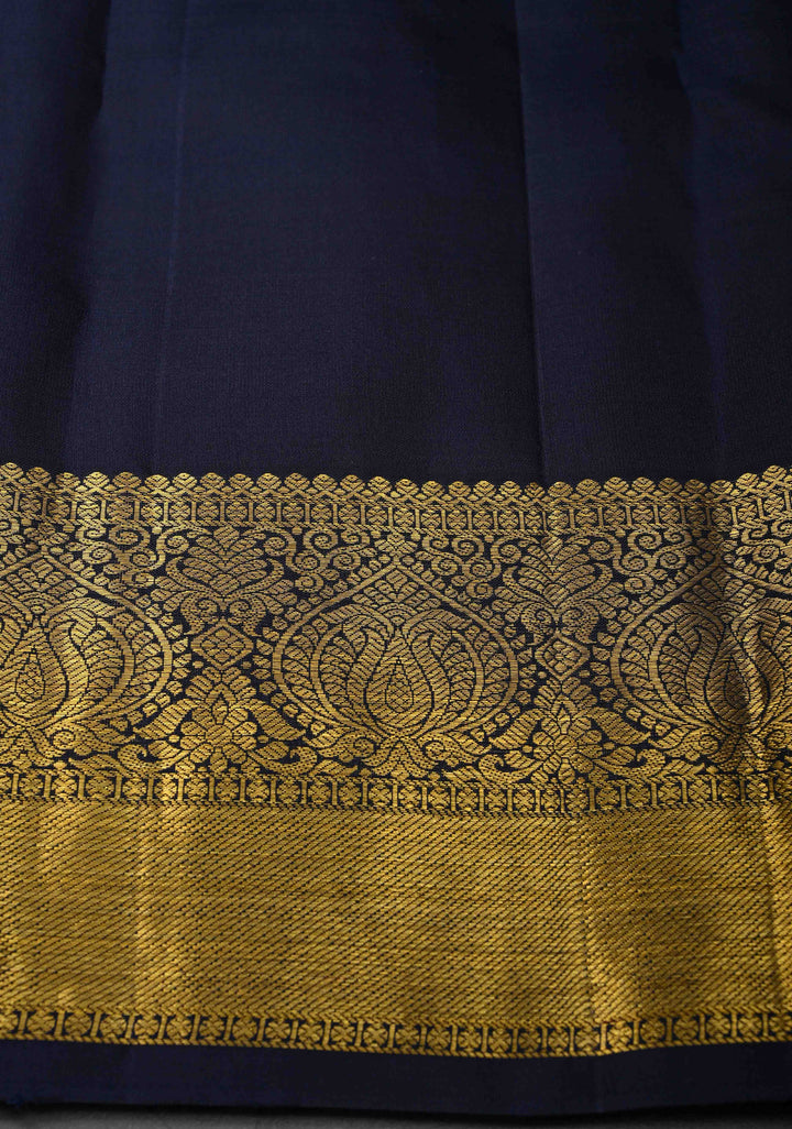 Rust Orange Vertical Zari Stripes on Pure Kanjivaram Silk Saree with Damask Buttas and Zari Border | SILK MARK CERTIFIED