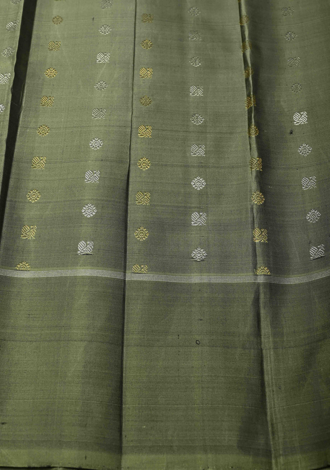 Bottle Green Kanjivaram Pure Silk Saree with Gold-Silver Buttas Brocade and Border | SILK MARK CERTIFIED