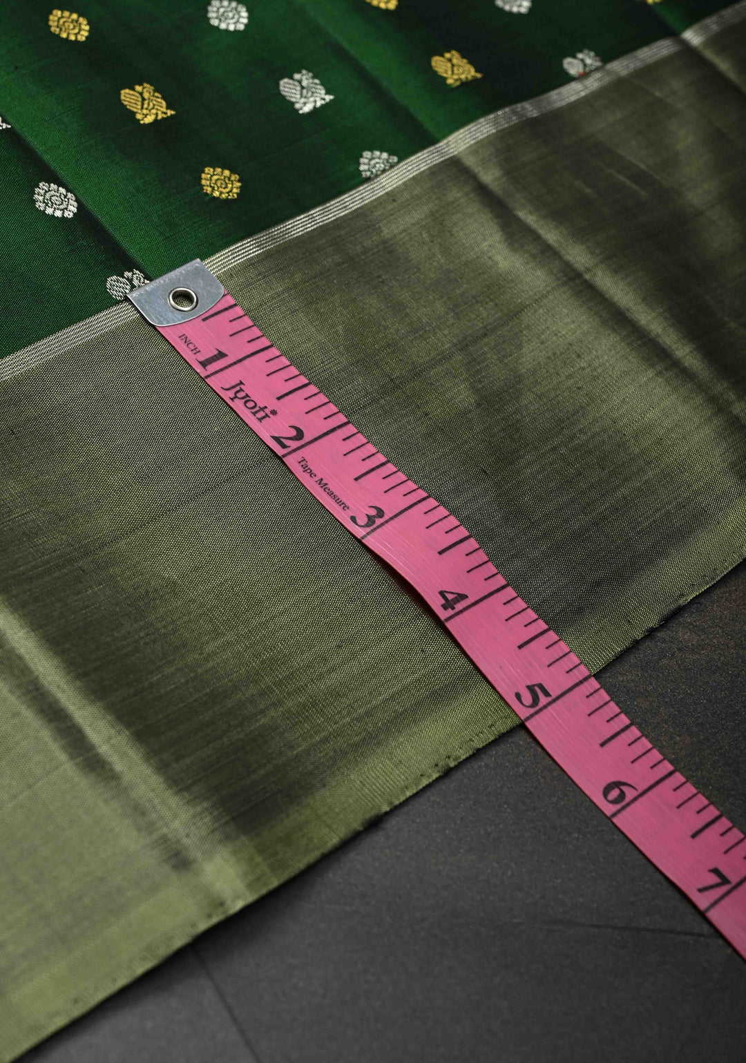 Bottle Green Kanjivaram Pure Silk Saree with Gold-Silver Buttas Brocade and Border | SILK MARK CERTIFIED