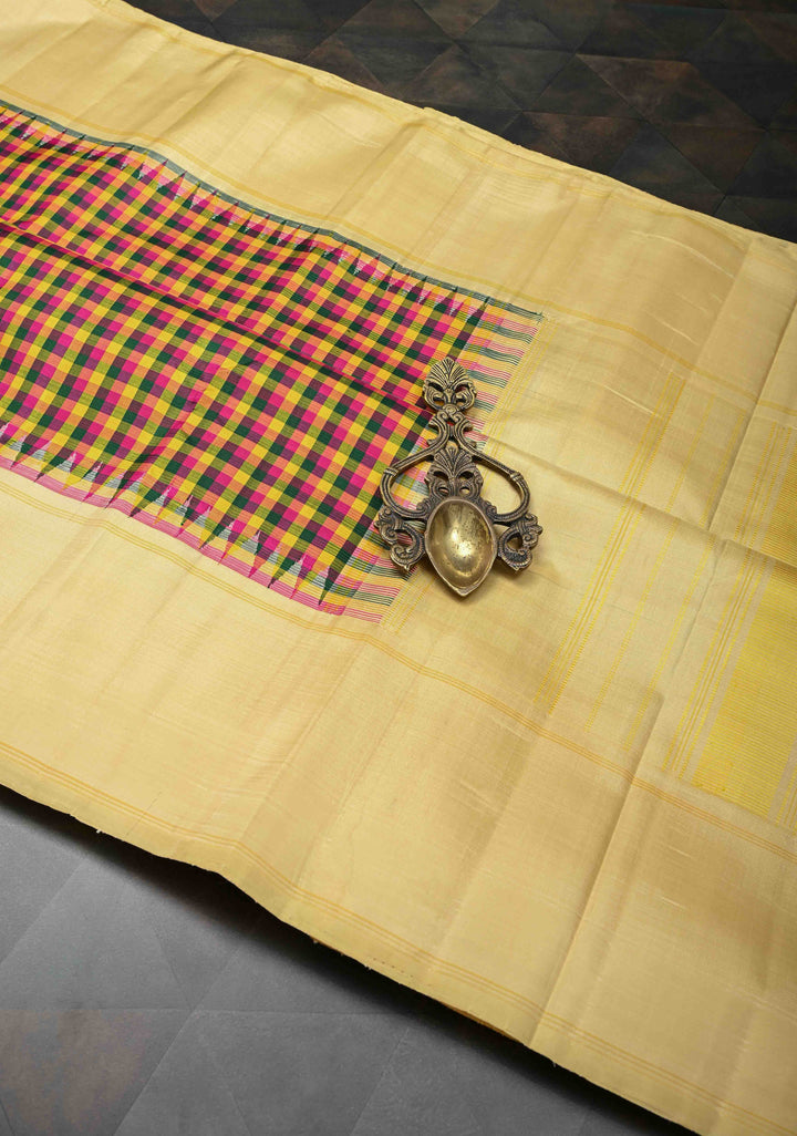Multicolor Palum Pazhamum Kanjivaram Silk Saree With Cream Border | SILK MARK CERTIFIED