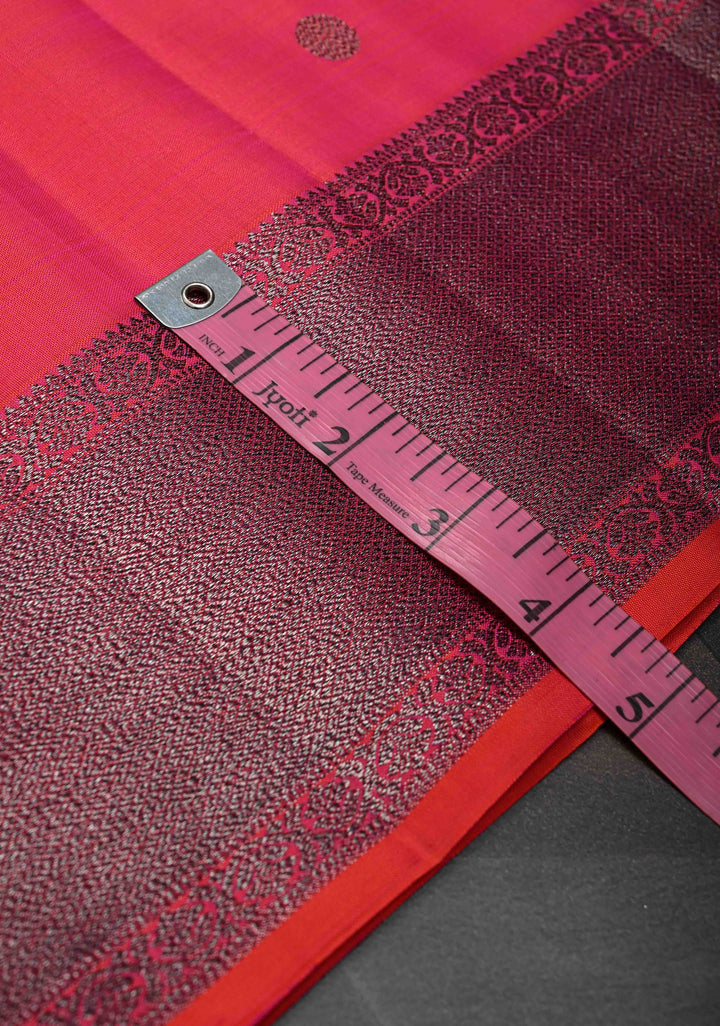 Pink dual tone Kanjivaram Pure Silk Saree with trendy Antique Black Zari Broder | SILK MARK CERTIFIED