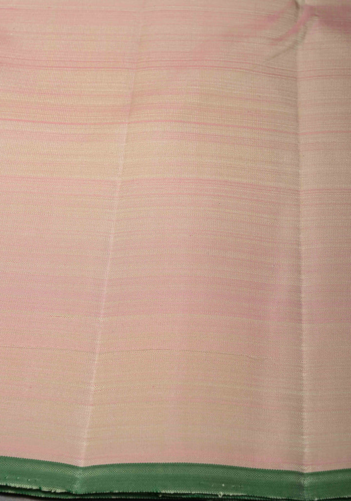 Pastel Turquoise Pure Kanjivaram Silk Saree with Pin Zari Stripes and Zari Buttas on Contrast Border | SILK MARK CERTIFIED