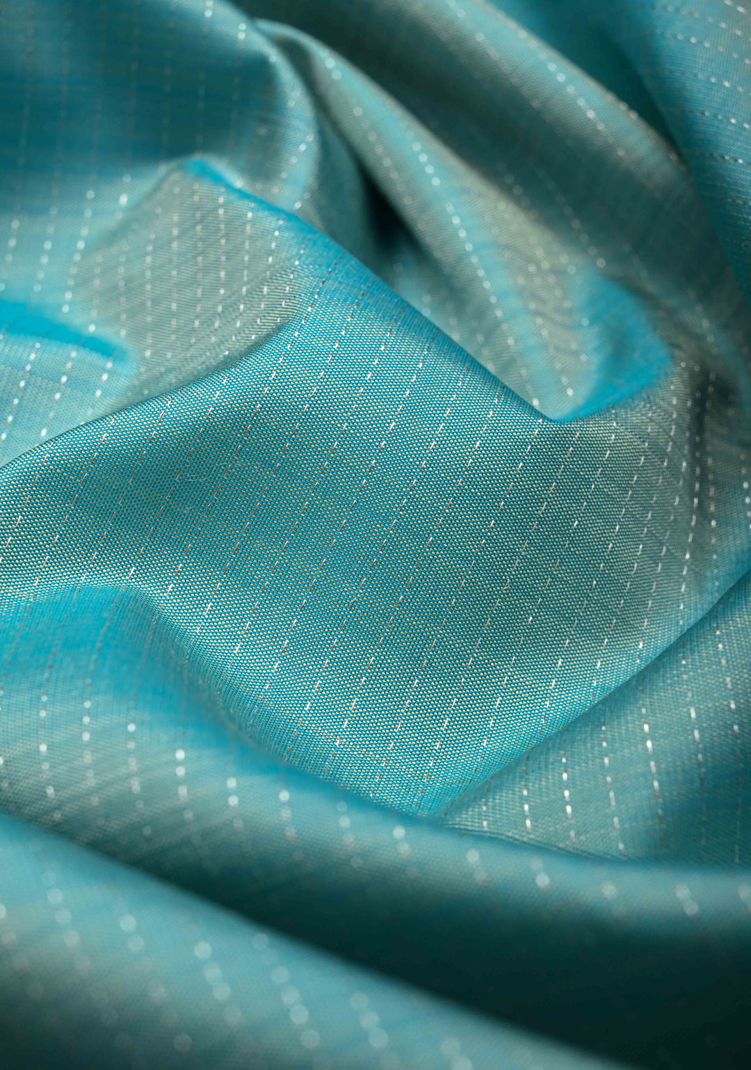 Pastel Turquoise Pure Kanjivaram Silk Saree with Pin Zari Stripes and Zari Buttas on Contrast Border | SILK MARK CERTIFIED