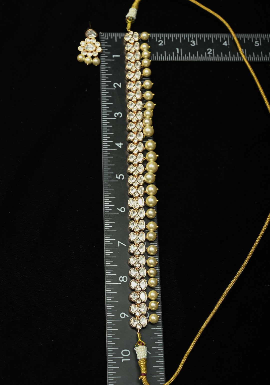 Kundan Necklace Set with off-white shell pearls