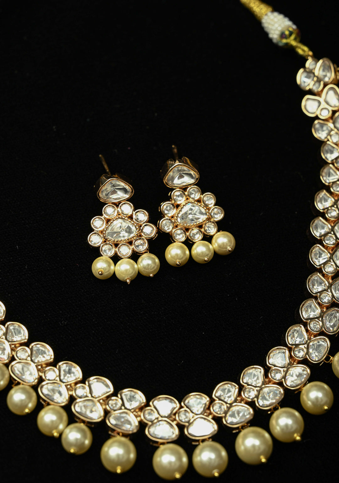 Kundan Necklace Set with off-white shell pearls
