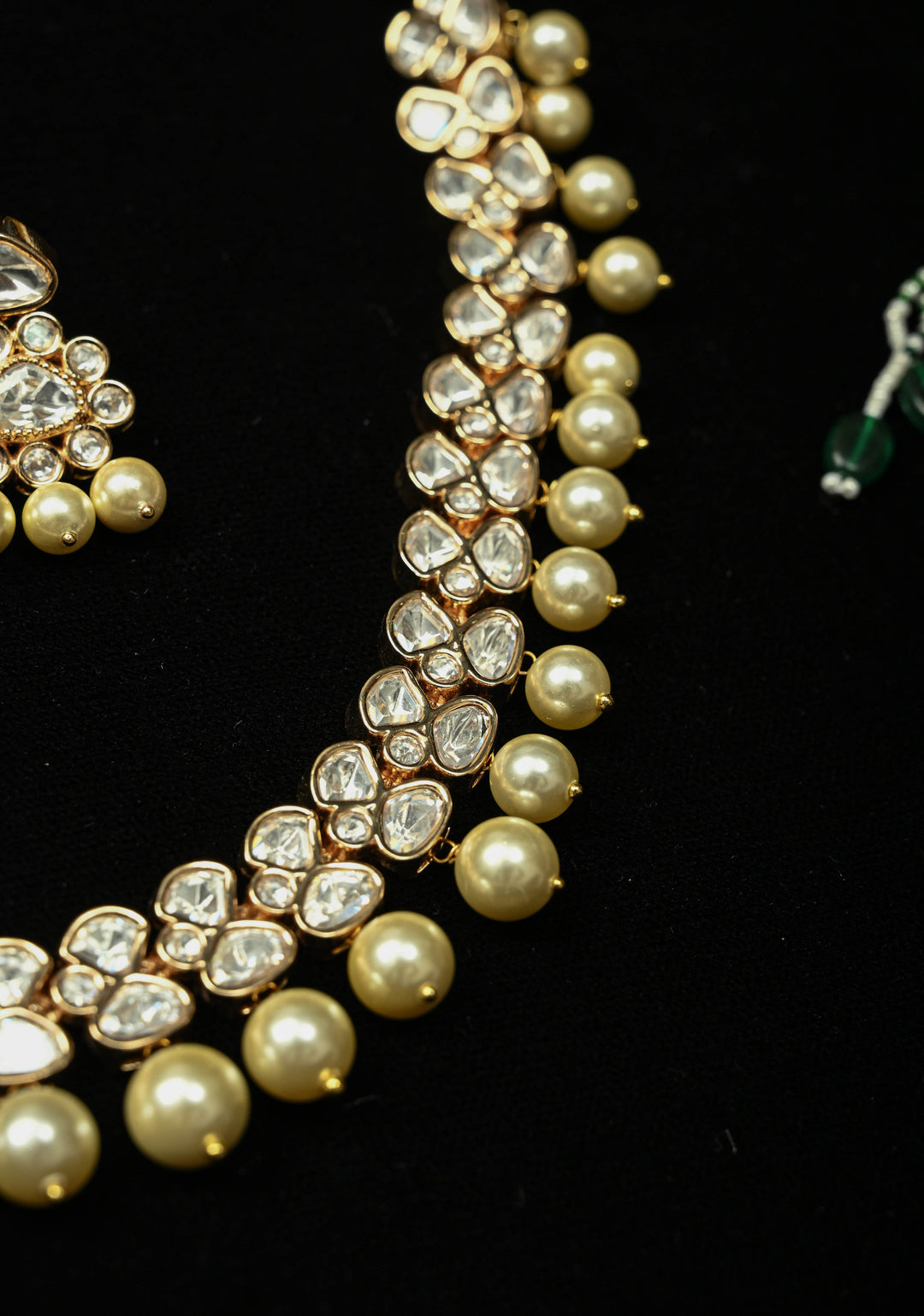 Kundan Necklace Set with off-white shell pearls