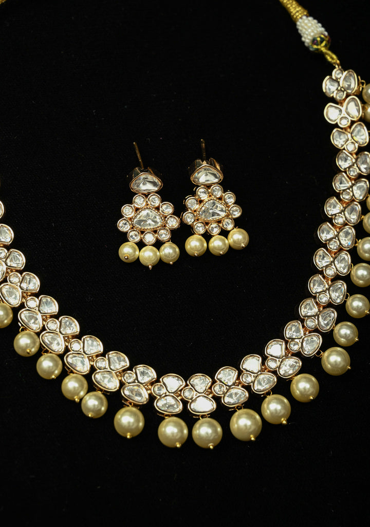 Kundan Necklace Set with off-white shell pearls