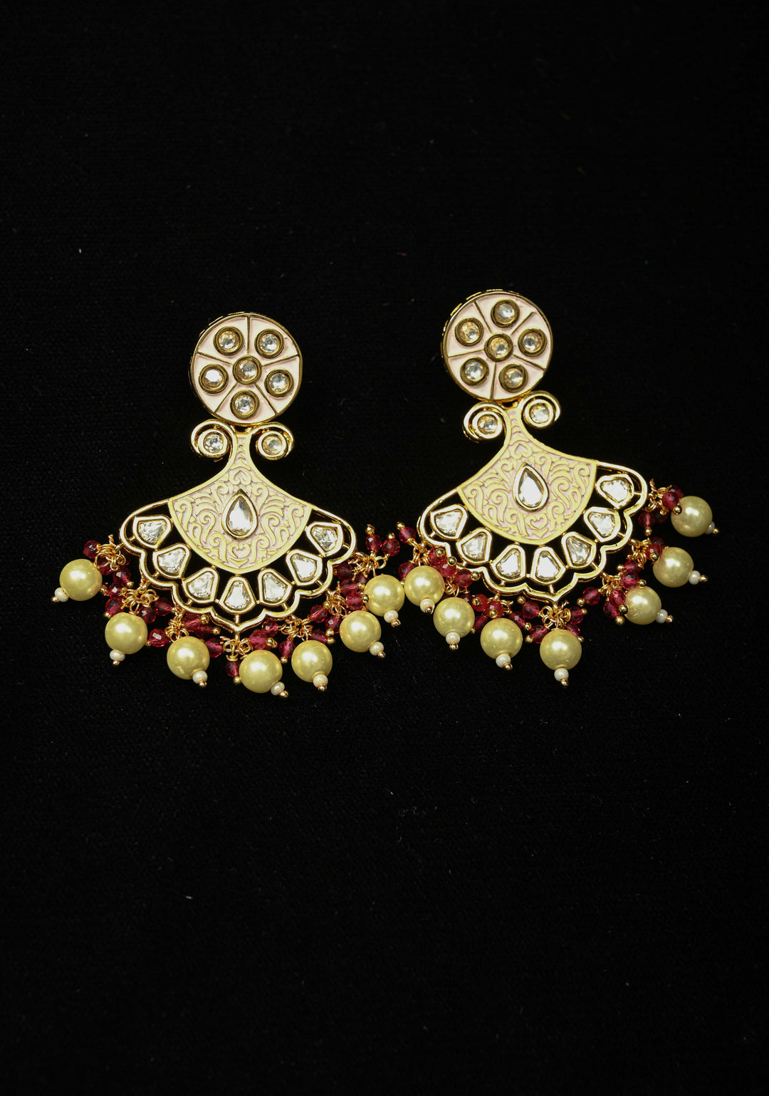 Designer Pink Meenakari and Kundan Jhoomar Earrings