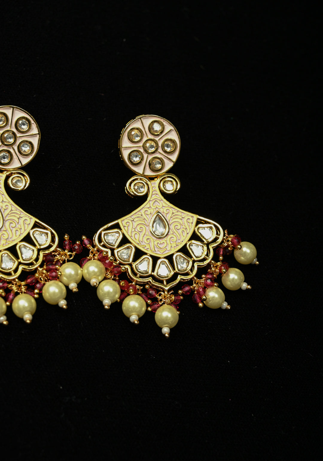 Designer Pink Meenakari and Kundan Jhoomar Earrings