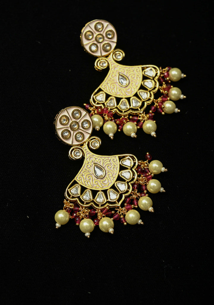 Designer Pink Meenakari and Kundan Jhoomar Earrings