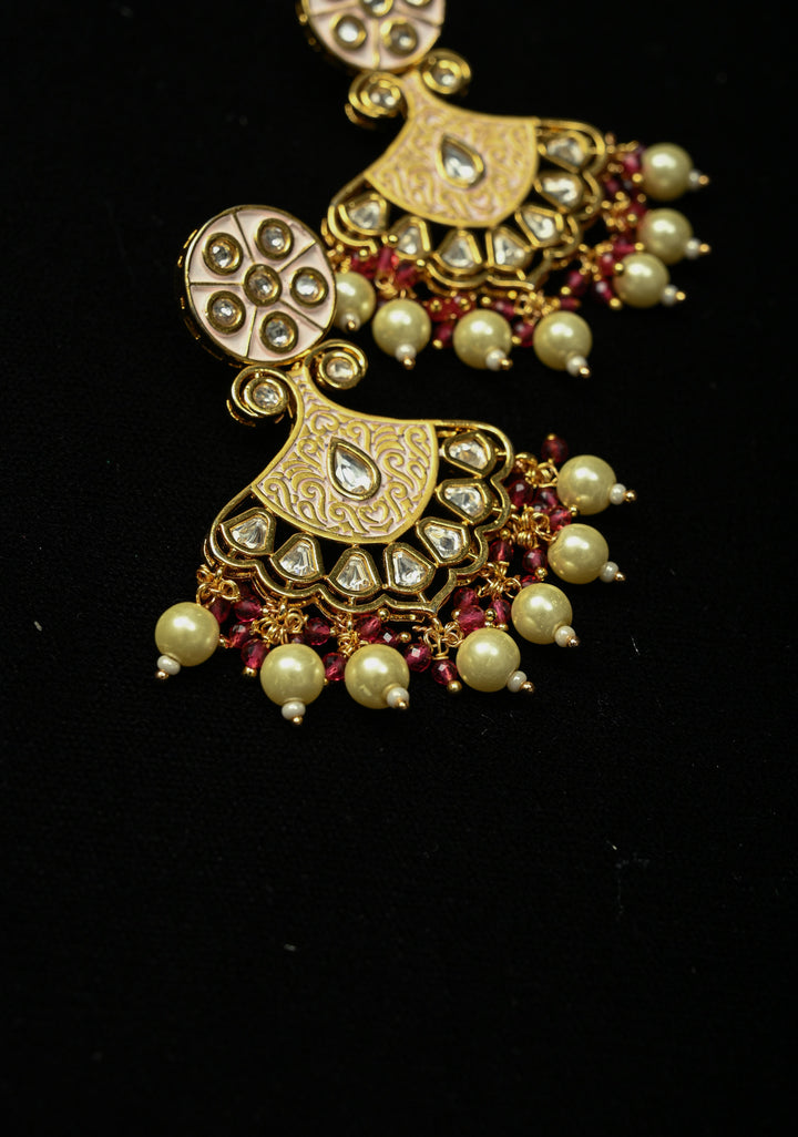 Designer Pink Meenakari and Kundan Jhoomar Earrings