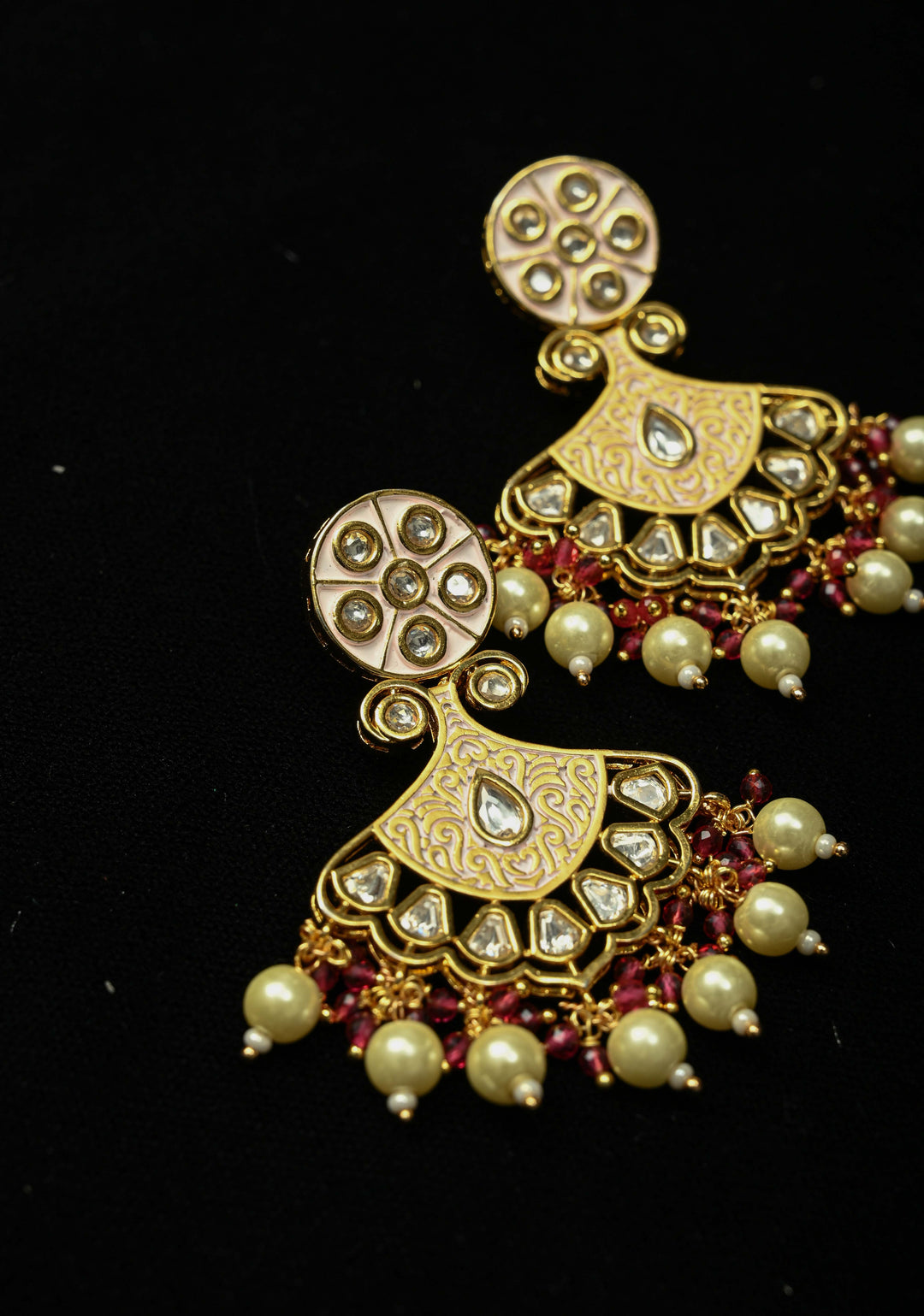 Designer Pink Meenakari and Kundan Jhoomar Earrings