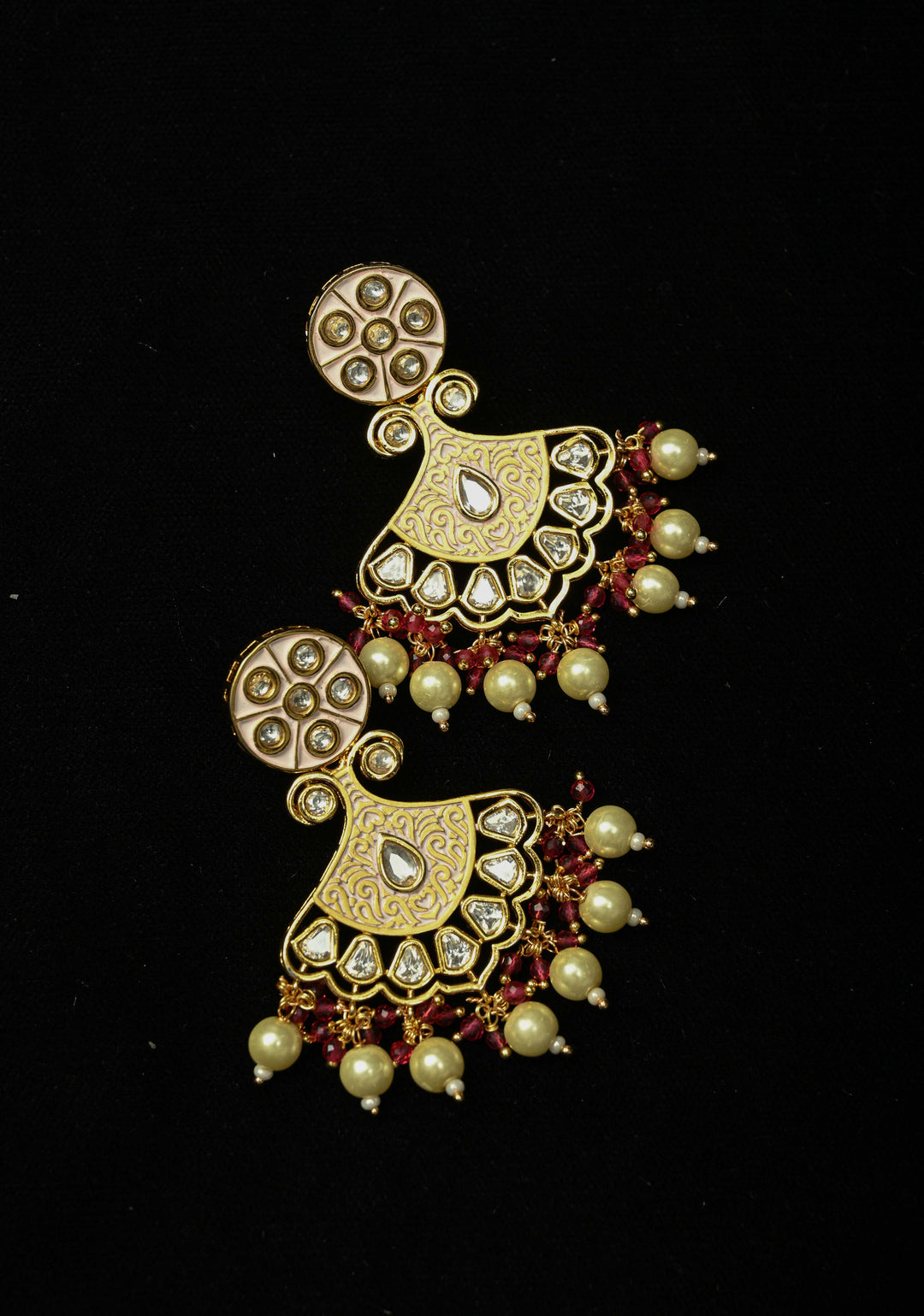 Designer Pink Meenakari and Kundan Jhoomar Earrings