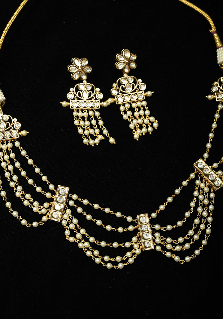 Layered Pearls and Kundan Necklec Set