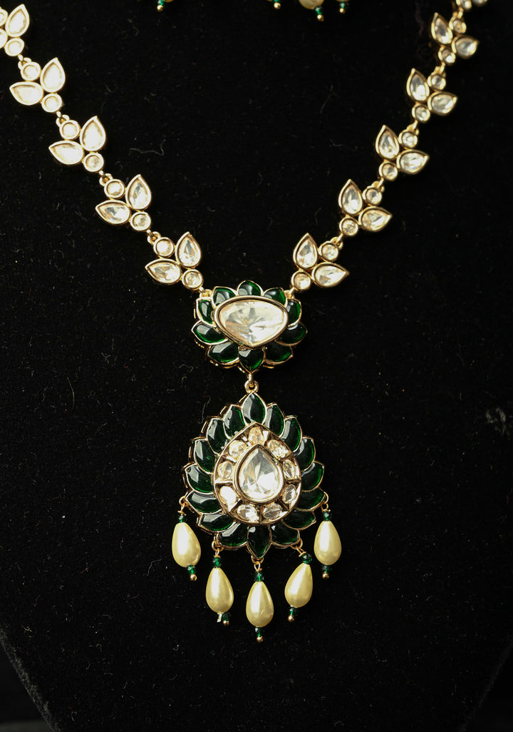 Emerald Long Kundan Necklace with earrings
