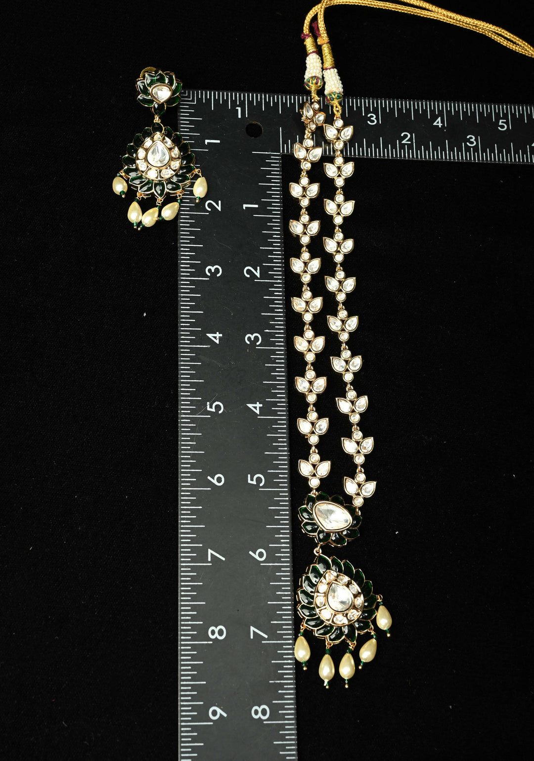 Emerald Long Kundan Necklace with earrings