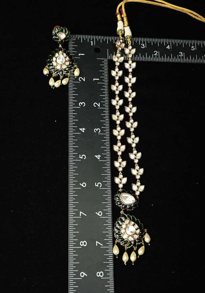 Emerald Long Kundan Necklace with earrings
