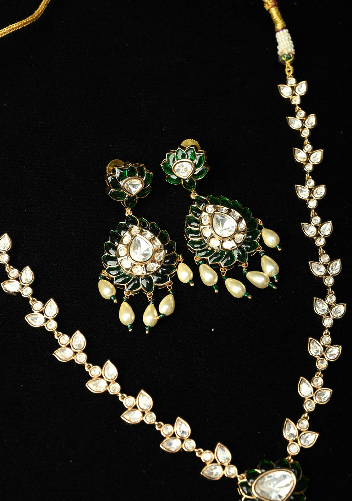 Emerald Long Kundan Necklace with earrings