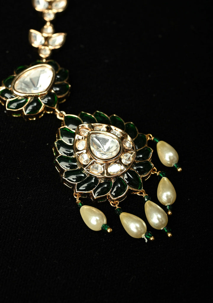 Emerald Long Kundan Necklace with earrings