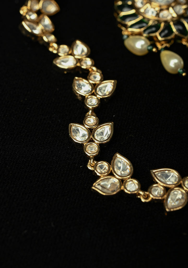 Emerald Long Kundan Necklace with earrings
